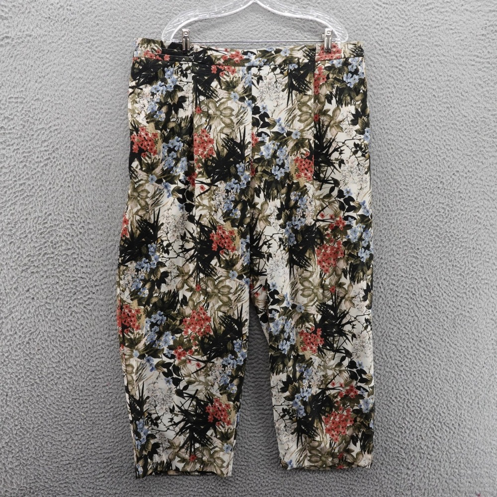 Cynthia Rowley Floral Print Ankle‎ Pants 20W Ivory Multi Womens Pull On Pleated